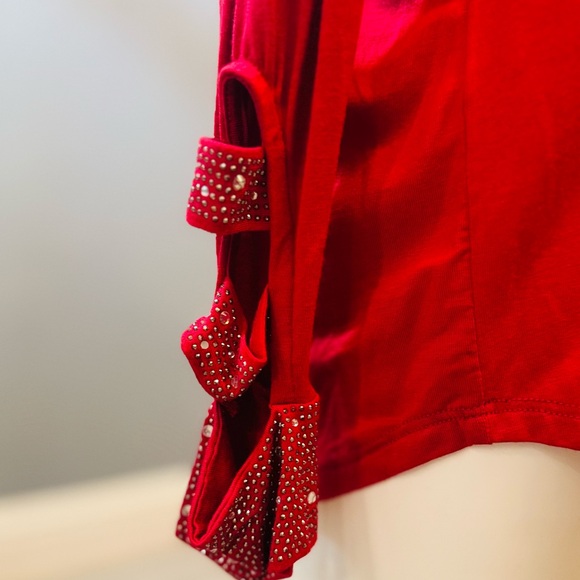 Vocal Red Blouse with Studded Neckline long sleeve shirt,lightweight comfortable - Picture 6 of 7